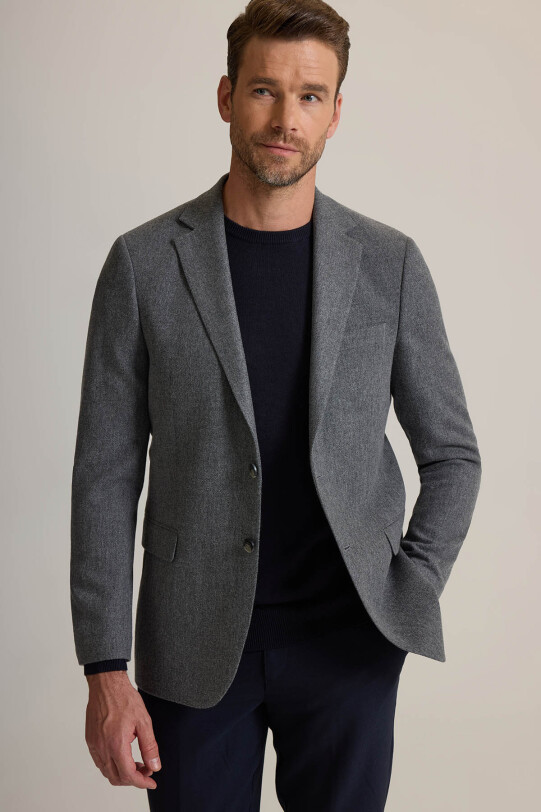 Erkek Koyu Gri Regular Fit Mono Yaka Kışlık Yünlü Ceket