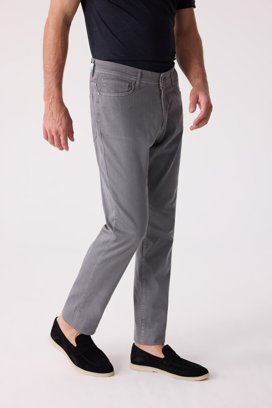 Erkek Koyu Gri Slim Fit Üst Cep Kanvas Pantolon