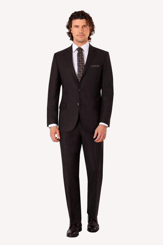 Erkek Koyu Kahverengi Regular Fit Desenli Takım Elbise