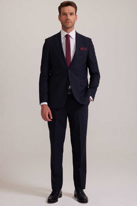 Erkek Koyu Lacivert Regular Fit Çift Yırtmaç Takım Elbise - YSF