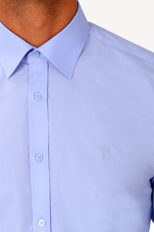 Erkek Koyu Mavi Yarım İtalyan Slim Fit Uzun Kol Gömlek