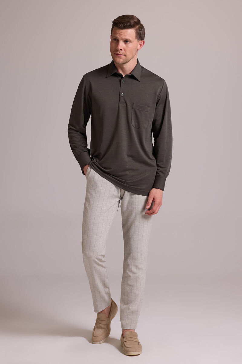 Erkek Koyu Yeşil Polo Yaka Sweatshirt - 3