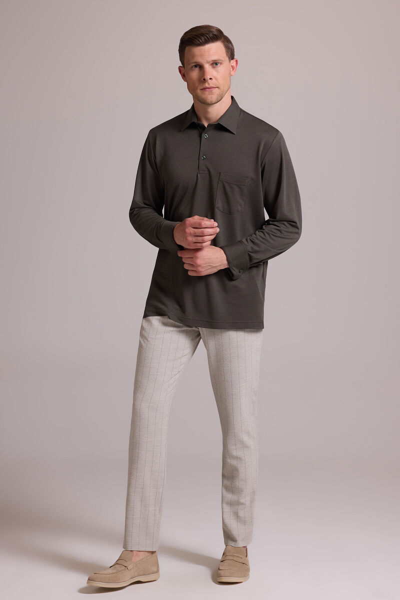 Erkek Koyu Yeşil Polo Yaka Sweatshirt - 4
