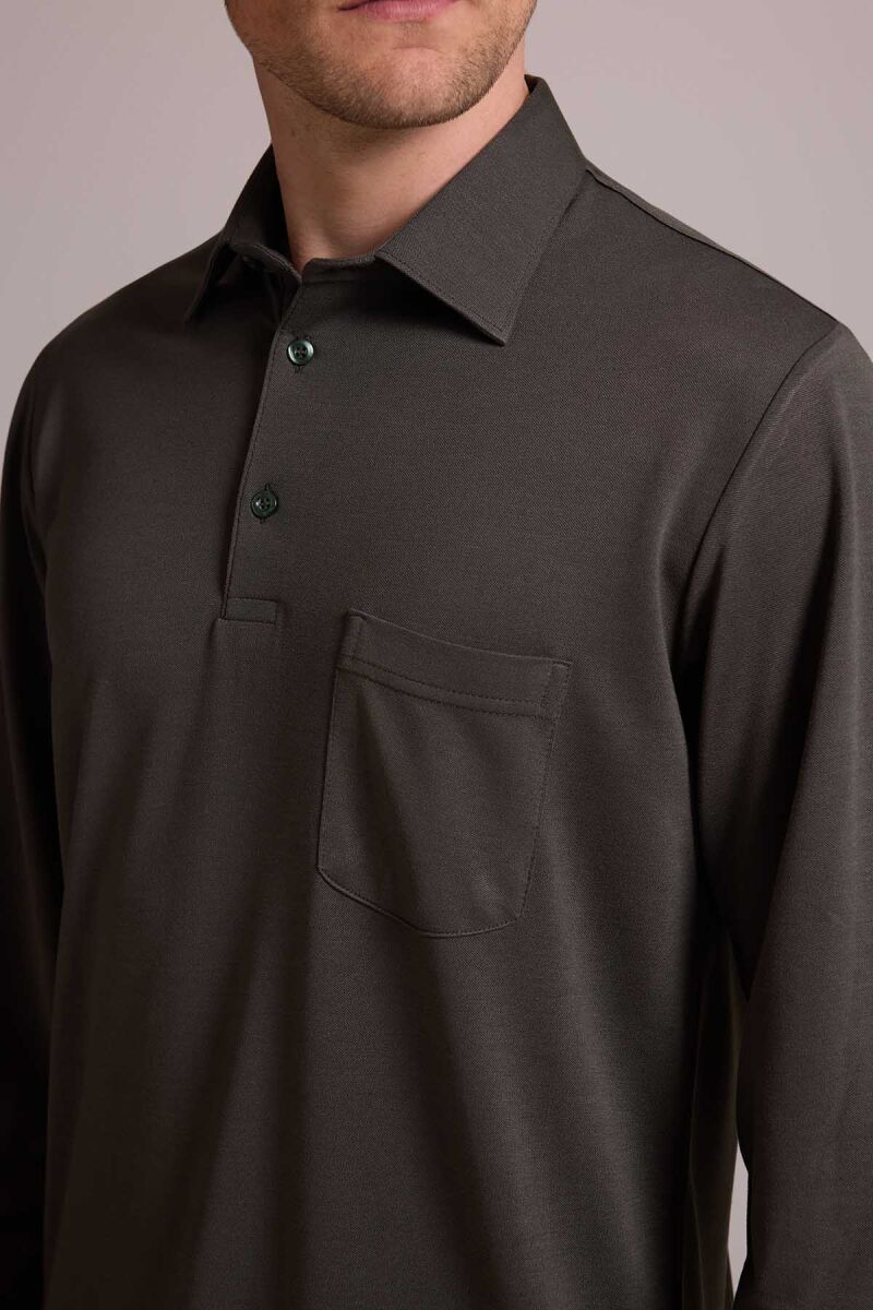 Erkek Koyu Yeşil Polo Yaka Sweatshirt - 7