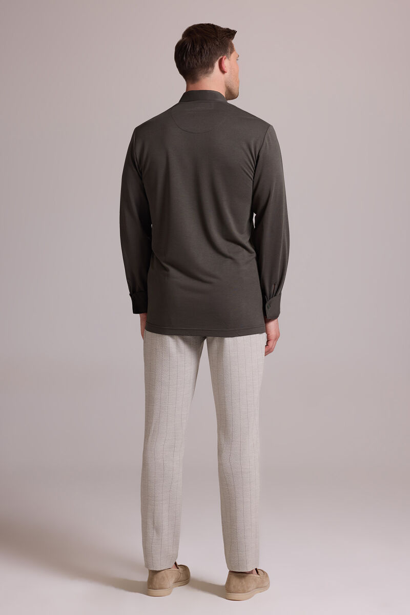 Erkek Koyu Yeşil Polo Yaka Sweatshirt - 8