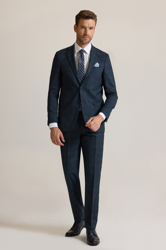 Erkek Koyu Yeşil Regular Fit Mono Yaka %100 Yünlü Takım Elbise