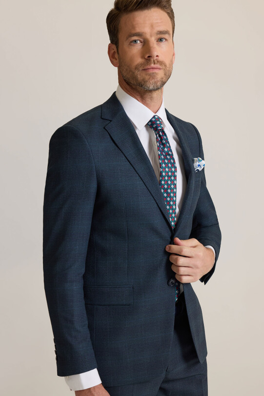 Erkek Koyu Yeşil Regular Fit Mono Yaka %100 Yünlü Takım Elbise