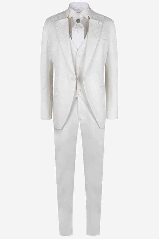 Erkek Krem Hakim Yaka Slim Fit Yelekli Damatlık