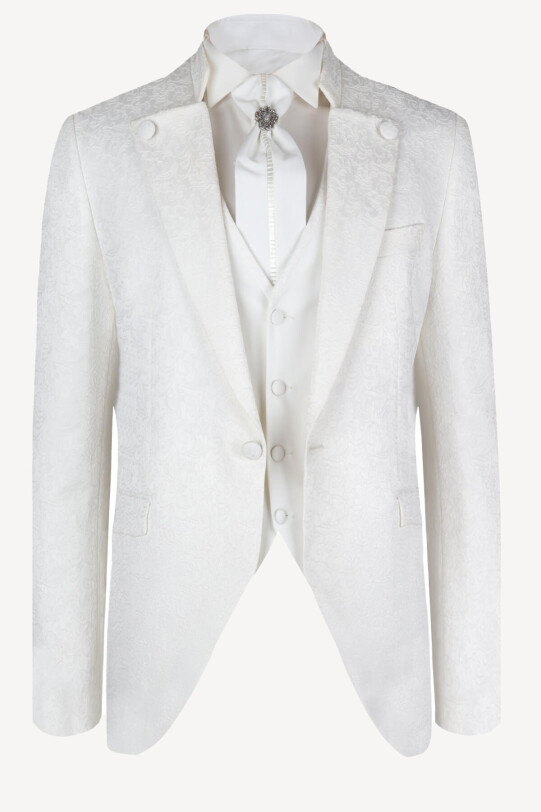 Erkek Krem Hakim Yaka Slim Fit Yelekli Damatlık