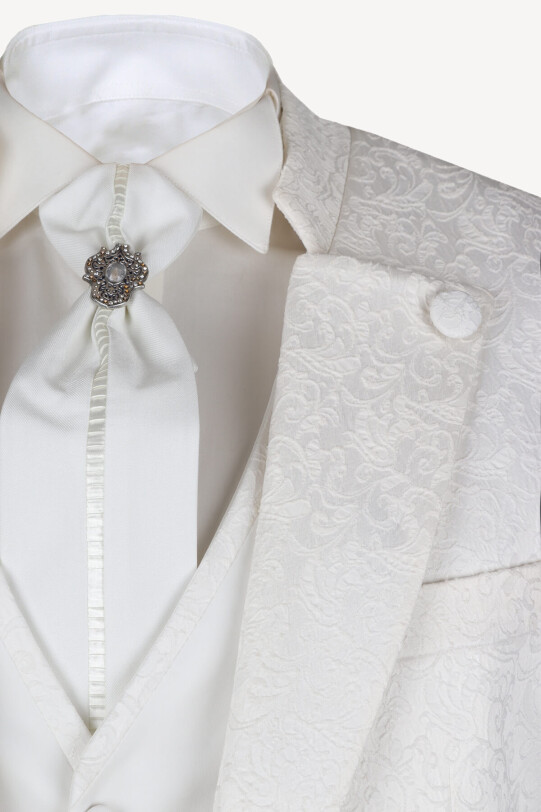 Erkek Krem Hakim Yaka Slim Fit Yelekli Damatlık