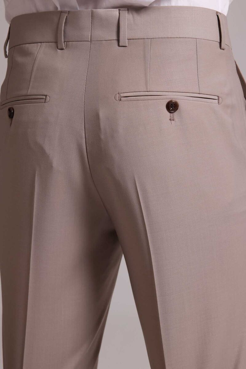 Erkek Krem Slim Fit Kruvaze %100 Yün Takım Elbise - 11