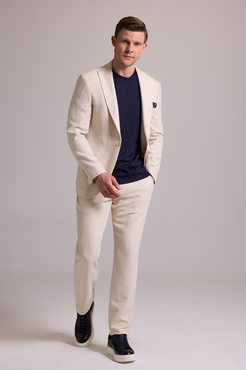 Erkek Krem Slim Fit Sivri Yaka Takım Elbise - 3