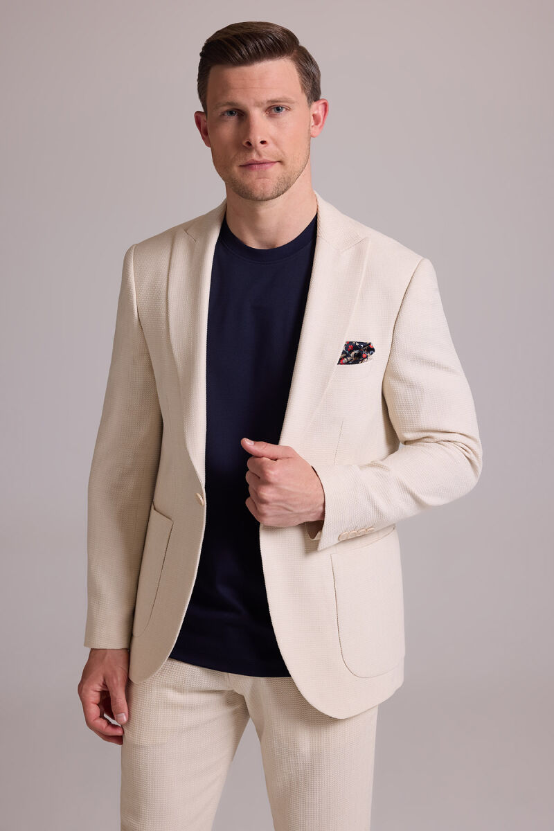 Erkek Krem Slim Fit Sivri Yaka Takım Elbise - 4