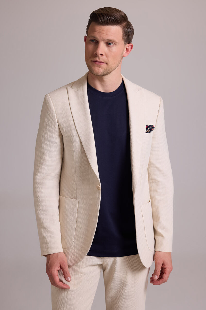 Erkek Krem Slim Fit Sivri Yaka Takım Elbise - 5