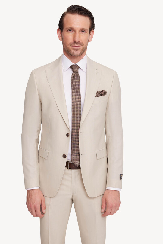 Erkek Krem Slim Fit Sivri Yaka Takım Elbise