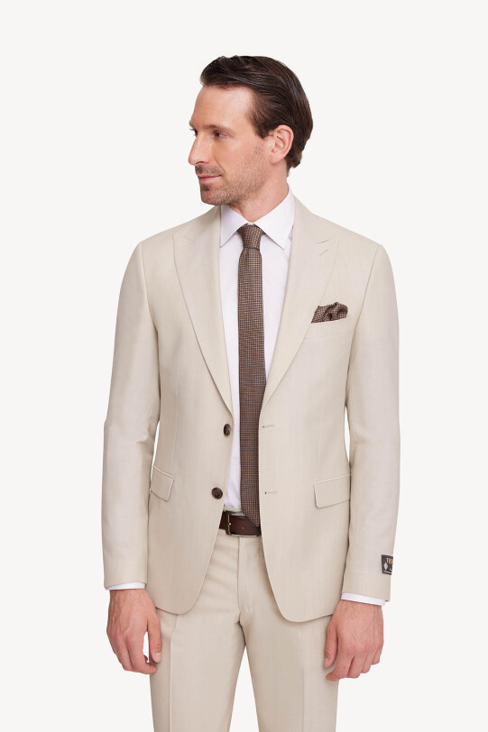 Erkek Krem Slim Fit Sivri Yaka Takım Elbise