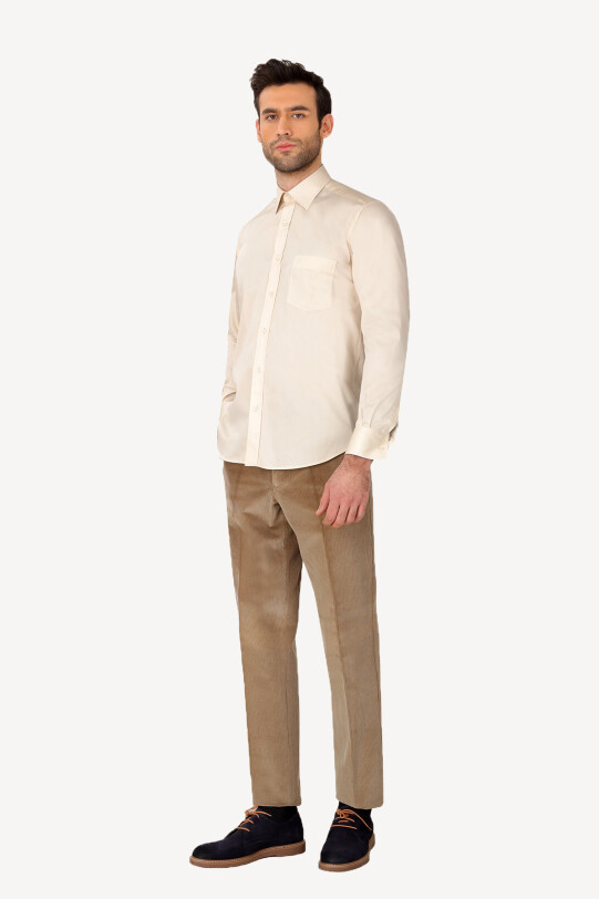 Erkek Krem Uzun Kol Klasik Gömlek