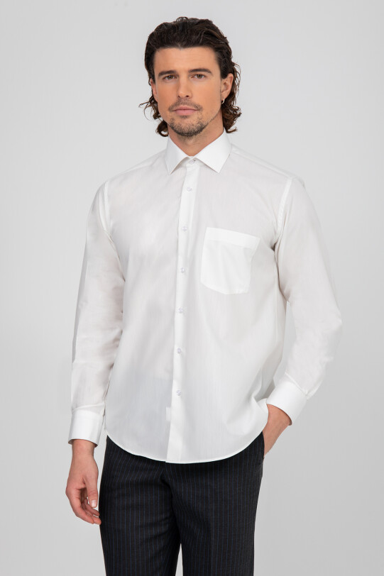 Erkek Krem Uzun Kol Klasik Pamuklu Gömlek