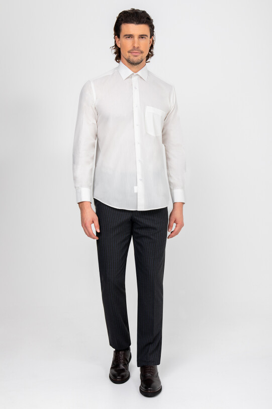 Erkek Krem Uzun Kol Klasik Pamuklu Gömlek