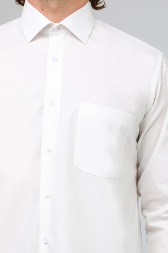 Erkek Krem Uzun Kol Klasik Pamuklu Gömlek