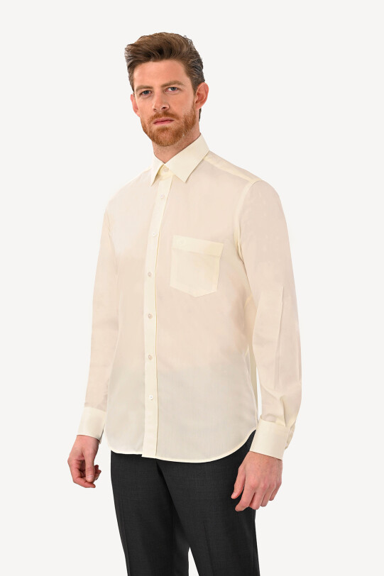 Erkek Krem Uzun Kol Klasik Saten Gömlek