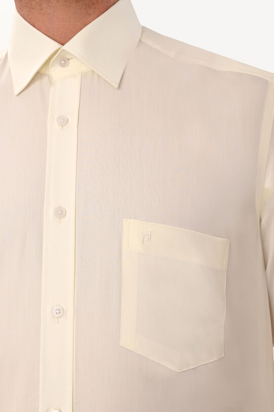 Erkek Krem Uzun Kol Klasik Saten Gömlek