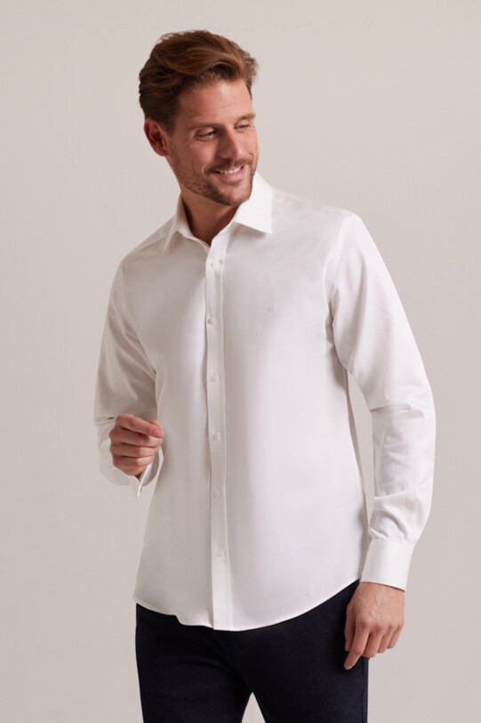 Erkek Krem Uzun Kol Slim Fit Gömlek