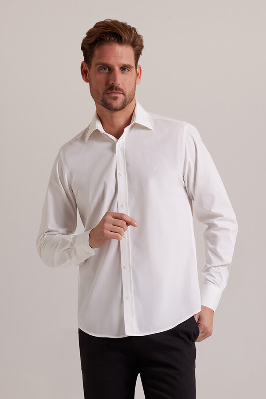 Erkek Krem Yarım İtalyan Slim Fit Uzun Kol Gömlek - YSF