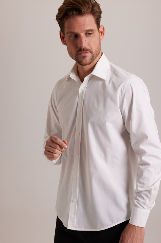 Erkek Krem Yarım İtalyan Slim Fit Uzun Kol Gömlek