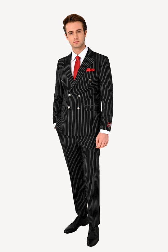 Erkek Kruvaze Çizgili Regular Fit Takım Elbise