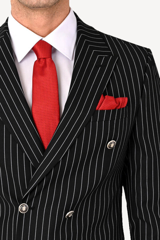 Erkek Kruvaze Çizgili Regular Fit Takım Elbise