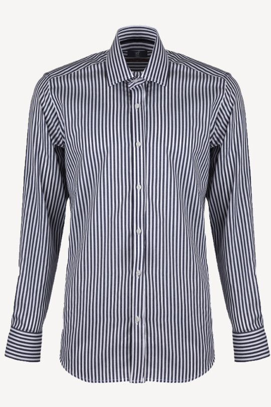 Erkek Lacivert Beyaz Çizgili Klasik Gömlek