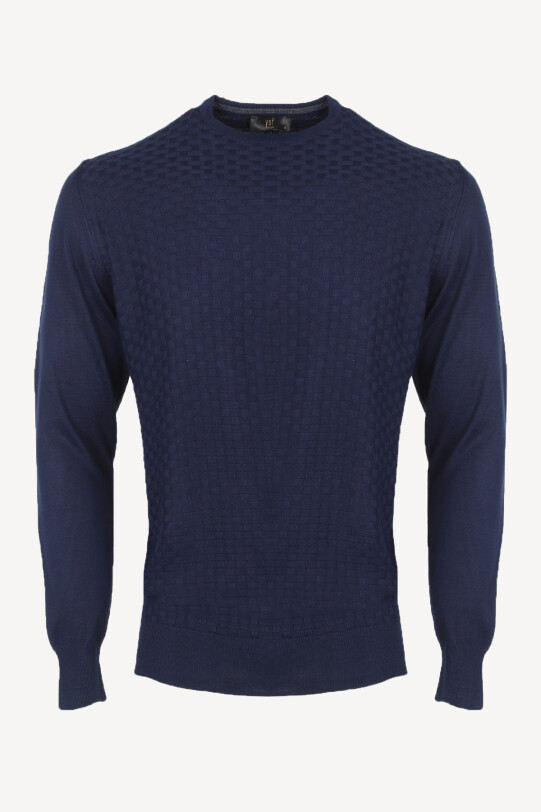 Erkek Lacivert Bisiklet Yaka Desenli Klasik