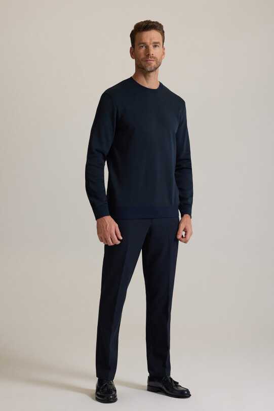 Erkek Lacivert Bisiklet Yaka Pamuklu Sweatshirt