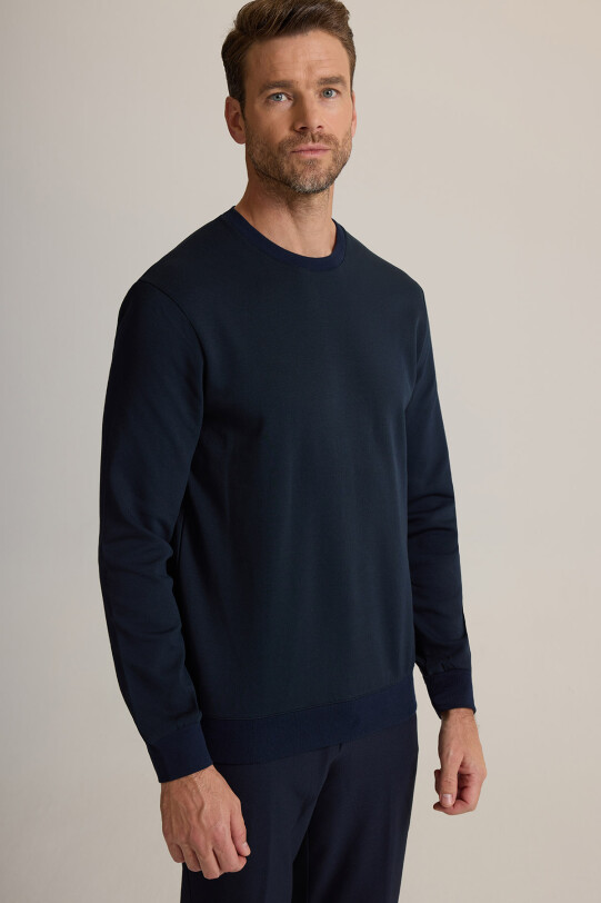 Erkek Lacivert Bisiklet Yaka Pamuklu Sweatshirt