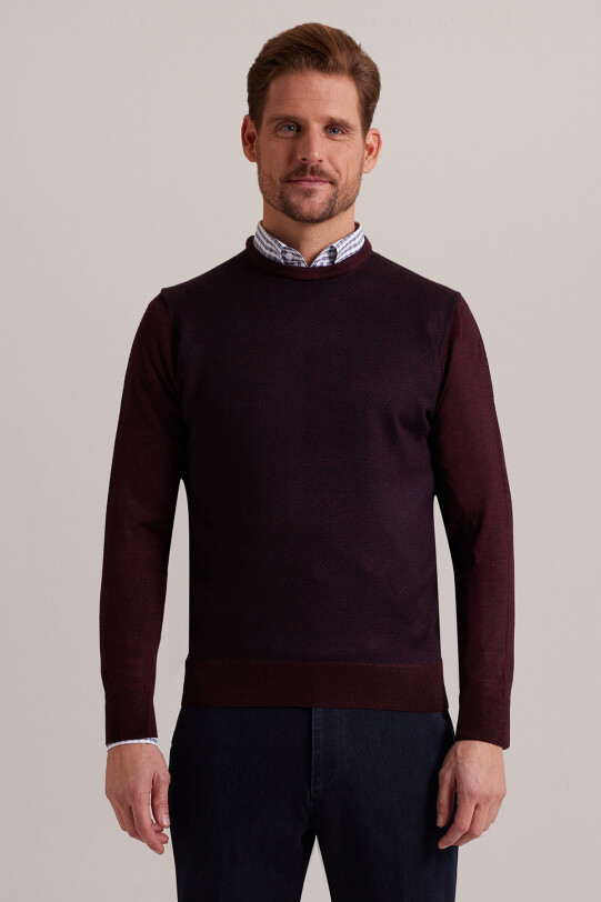 Erkek Lacivert Bordo Bisiklet Yaka Desenli Triko