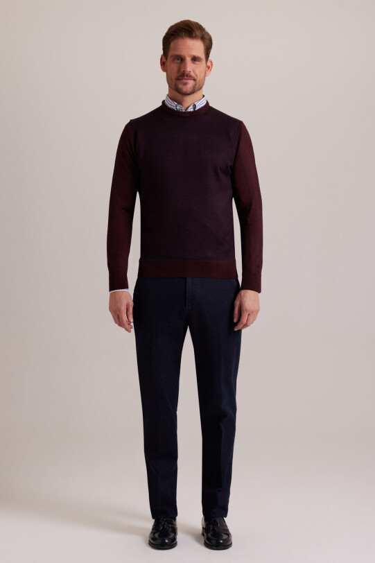 Erkek Lacivert Bordo Bisiklet Yaka Desenli Triko