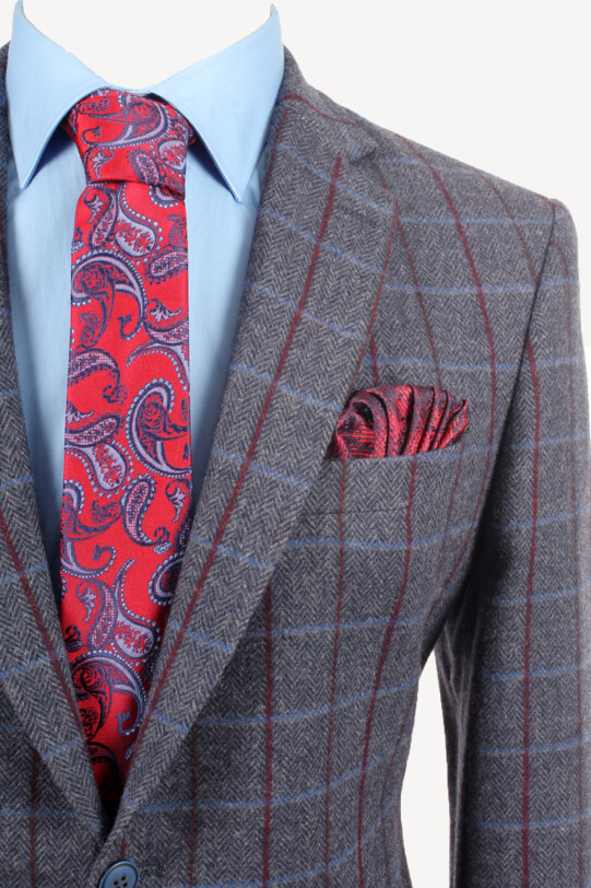 Erkek Lacivert Bordo Klasik %100 Yünlü Ekose Ceket - YSF (1)