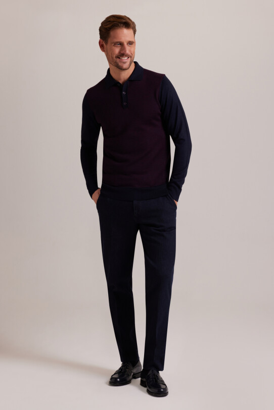 Erkek Lacivert Bordo Klasik Polo Yaka Desenli