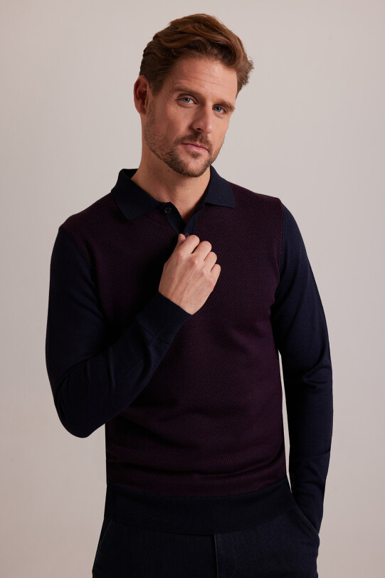 Erkek Lacivert Bordo Klasik Polo Yaka Desenli