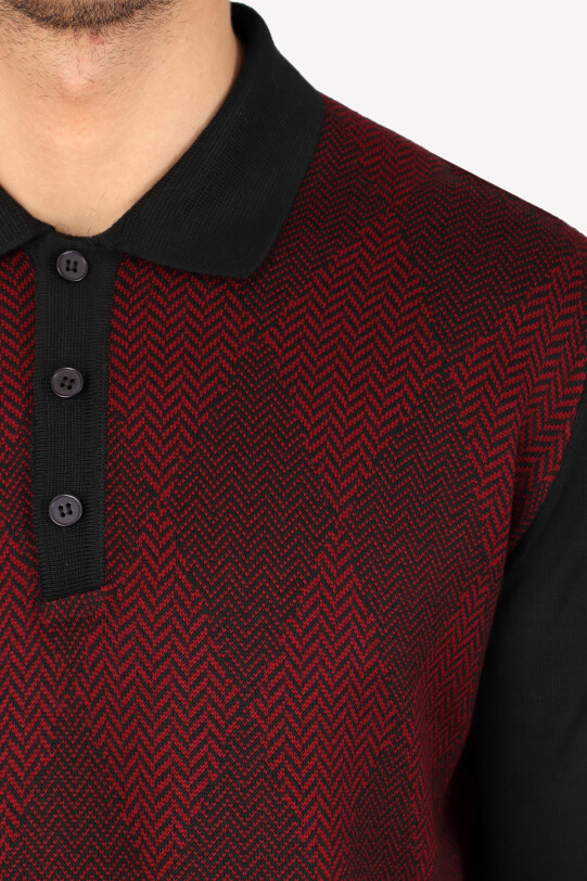 Erkek Lacivert Bordo Polo Yaka Desenli Triko