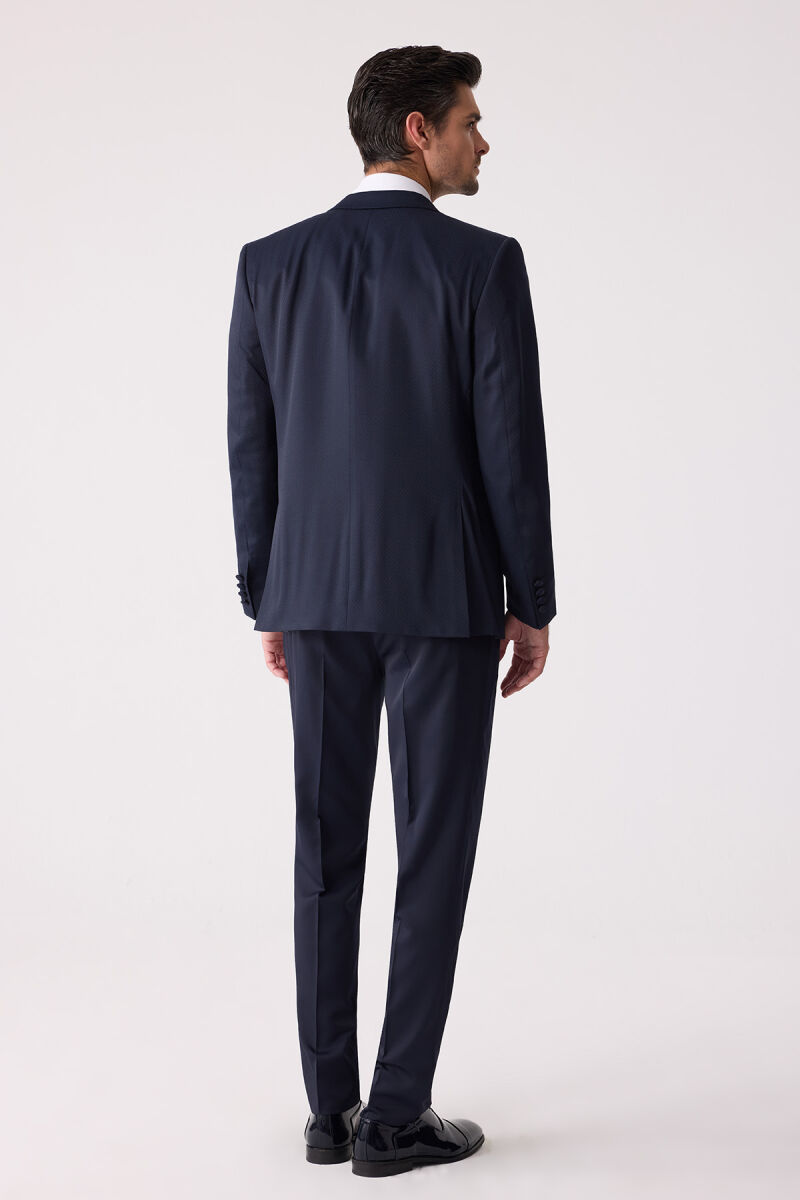 Erkek Lacivert Çıkma Kırlangıç Yaka Slim Fit Desenli Damatlık - 12