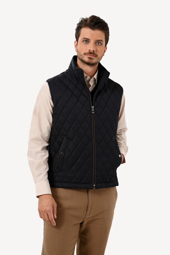 Erkek Lacivert Desenli Kapitone Yelek