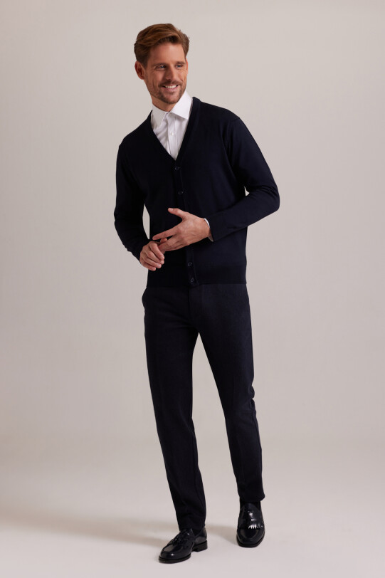 Erkek Lacivert Düğmeli Triko Hırka