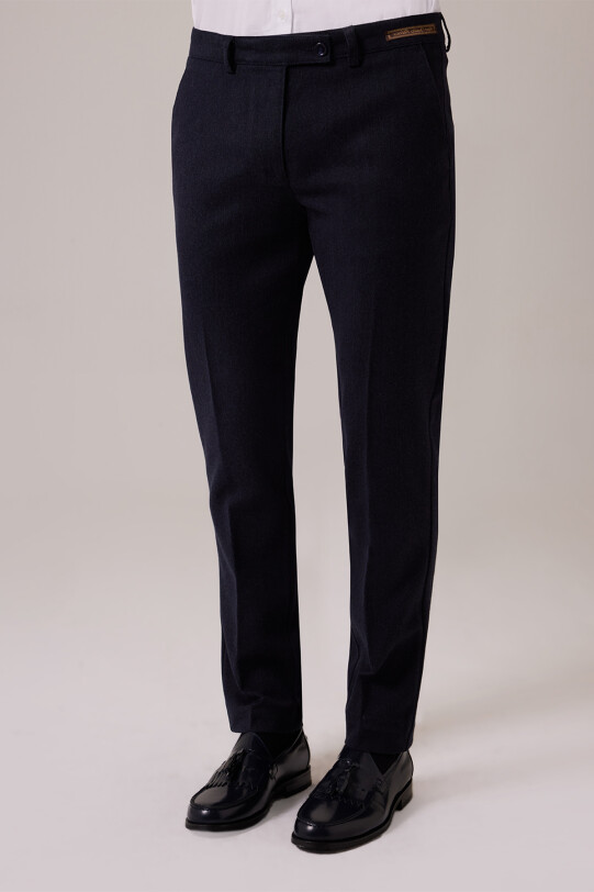 Erkek Lacivert Düz Regular Fit Yan Cep Kanvas Pantolon