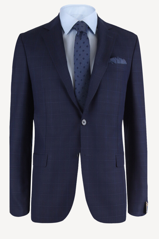Erkek Lacivert Ekose Regular Fit Takım Elbise