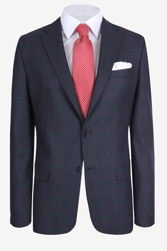 Erkek Lacivert Ekose Regular Fit Takım Elbise - YSF (1)