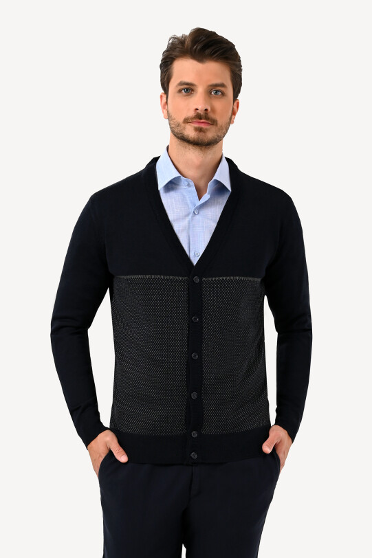 Erkek Lacivert Desenli Hırka