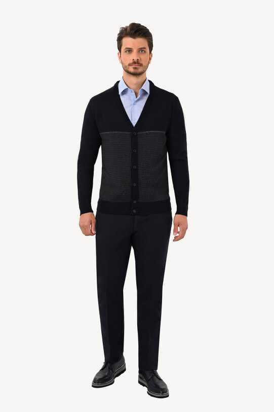 Erkek Lacivert Desenli Hırka