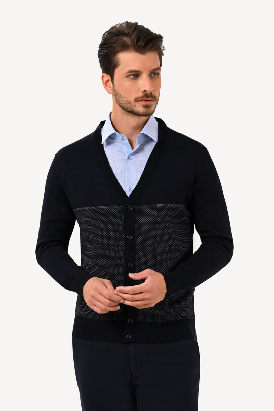 Erkek Lacivert Desenli Hırka